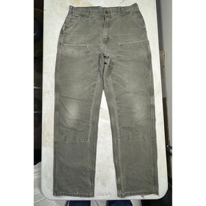 Vintage Moss Green Carhartt Double Knee Carpenter Workwear Pants Faded Sz 36x34